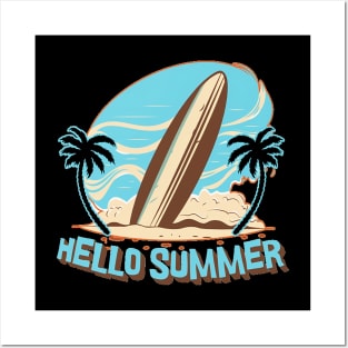 Hello Summer Bye School Vintage Funny Surfer Riding Surf Surfing Lover Gifts Posters and Art